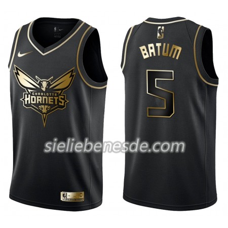 Herren NBA Charlotte Hornets Trikot Nicolas Batum 5 Nike Schwarz Golden Edition Swingman